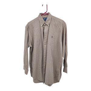 Ralph Lauren Mens Shirt M Blake Beige  Checkered Long Sleeve Button